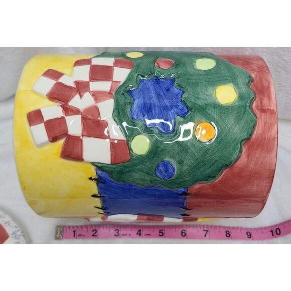 Vintage Kitchen Food Stoage, Lotus 90s Christmas Holiday Ceramic Jar With Lid - Picture 3 of 11